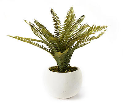 Green Artificial Fern With White Cement Pot