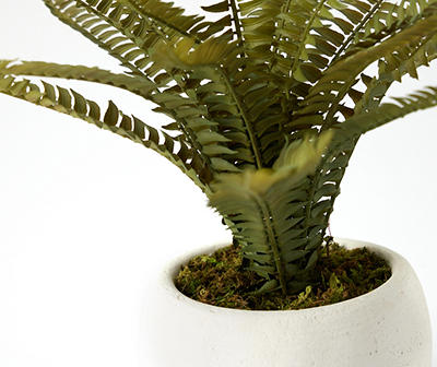 Green Artificial Fern With White Cement Pot