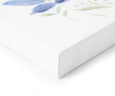 White & Blue Summer Leaves Wrapped Canvas