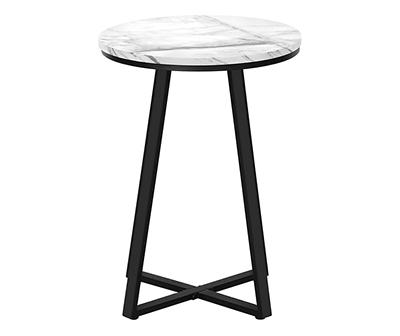 White Faux Marble & Metal Accent Table