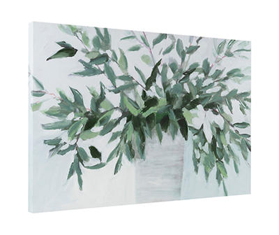 Green & White Eucalyptus Embellished Wrapped Canvas