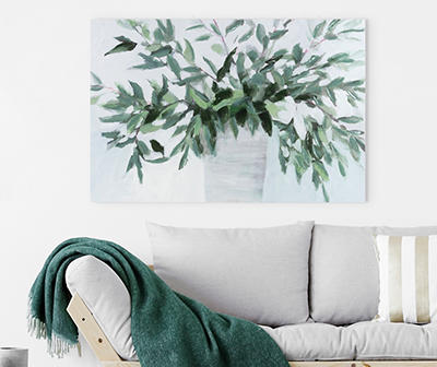 Green & White Eucalyptus Embellished Wrapped Canvas