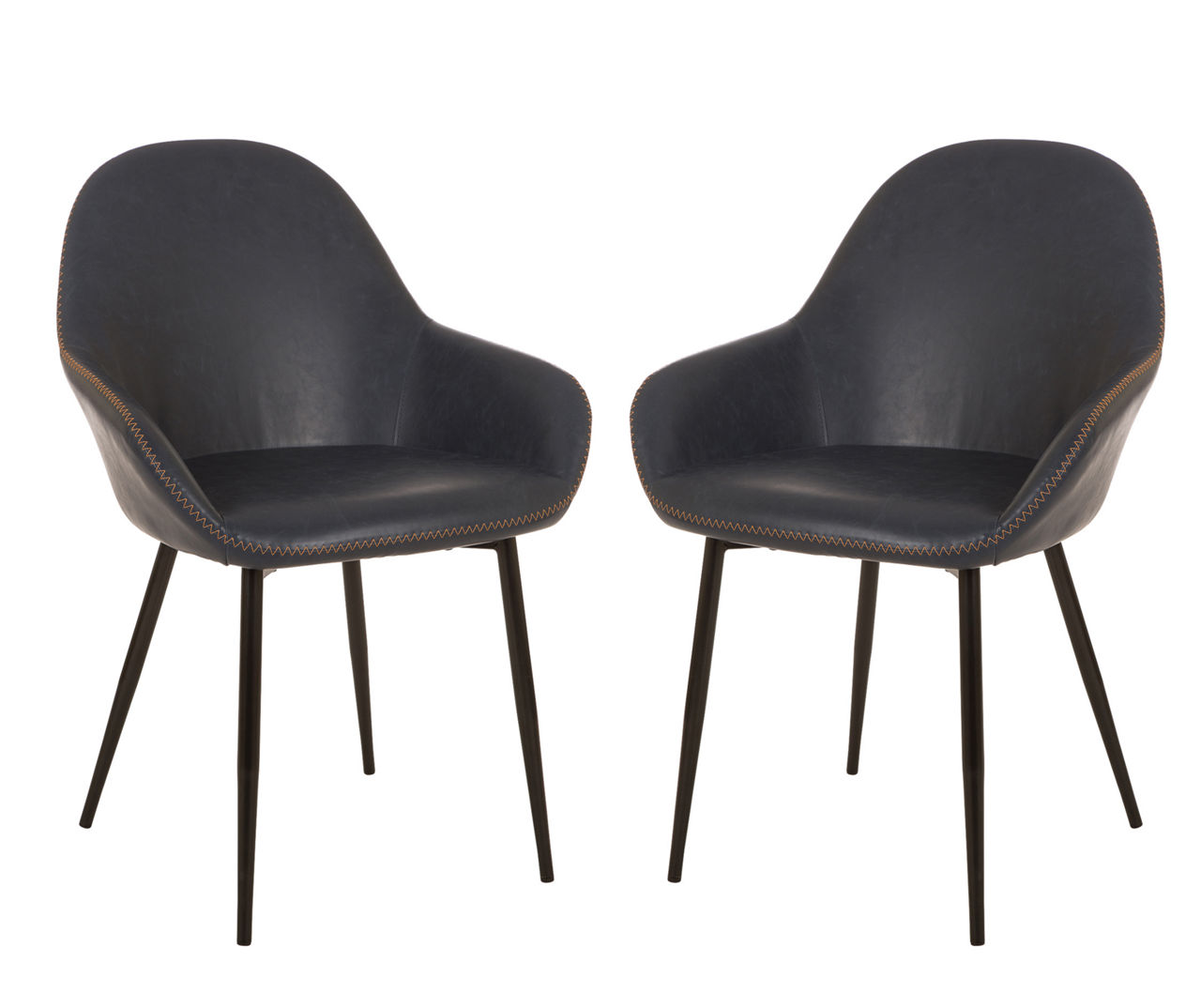 Mid-Century Modern Navy Faux Leather Dining Chairs, 2-Pack