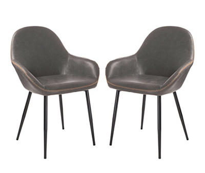 Mid-Century Modern Gray Faux Leather Dining Chairs, 2-Pack