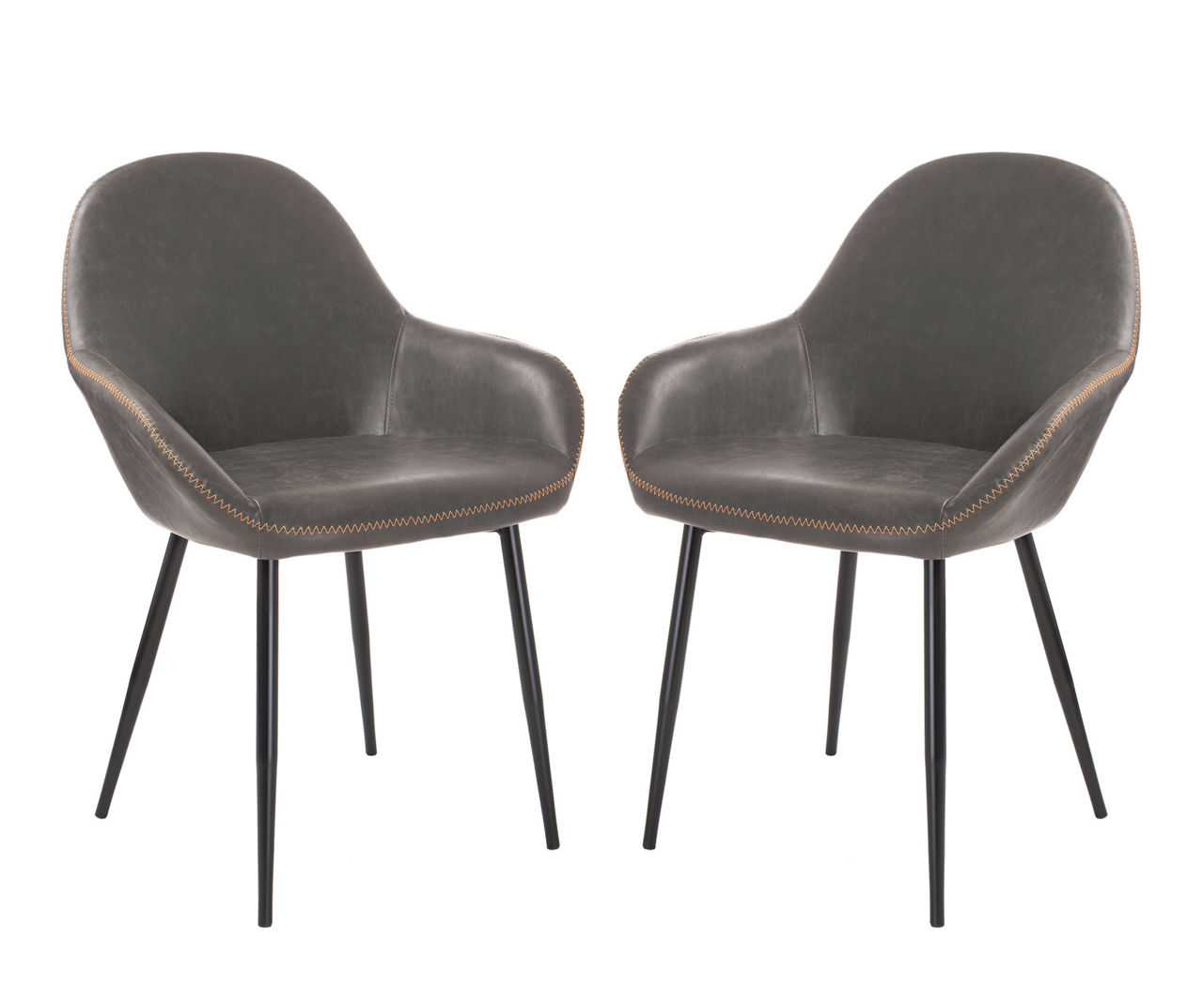 Mid-Century Modern Gray Faux Leather Dining Chairs, 2-Pack