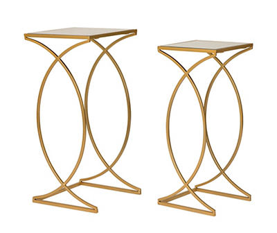 Gold Glass Top 2-Piece Nesting Accent Table Set