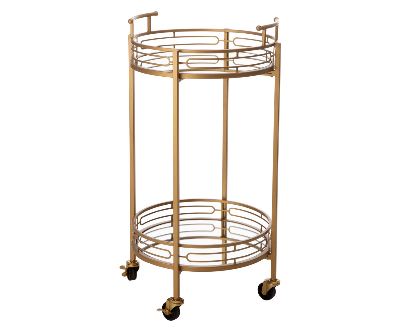 Glitzhome Gold 2Tier Round Rolling Metal Bar Cart Big Lots