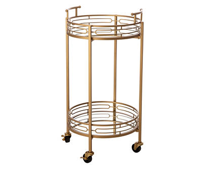 Gold 2-Tier Round Rolling Metal Bar Cart