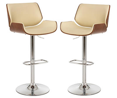 Glitzhome Mid-Century Modern Faux Leather & Chrome Adjustable Bar Stools, 2-Pack