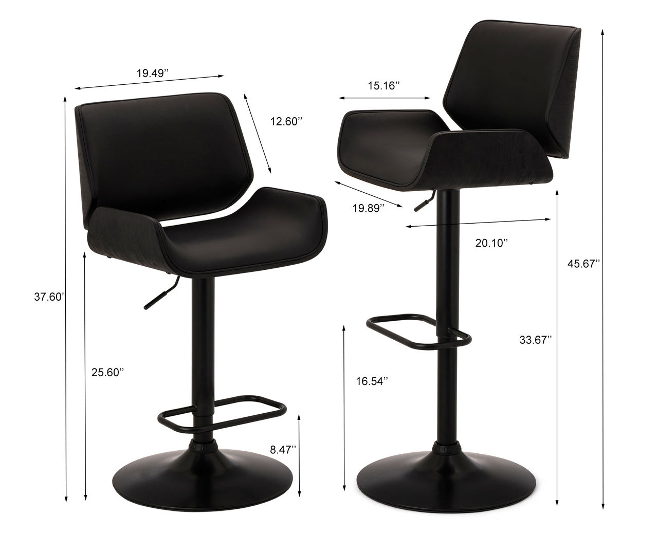 Glitzhome Mid-Century Modern Black Faux Leather Adjustable Bar Stools ...