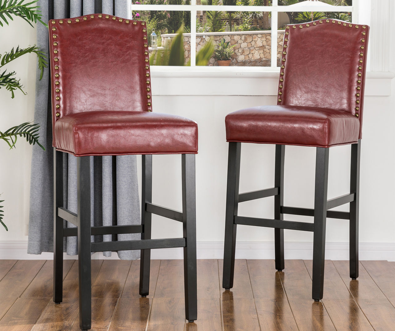 Burgundy leather deals bar stools