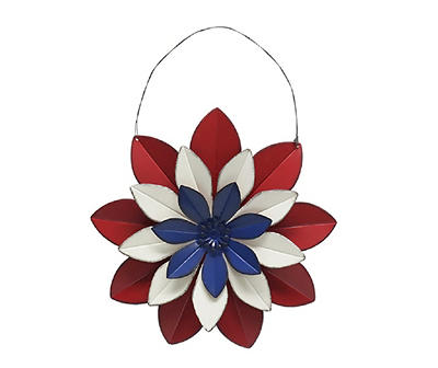 Red, White & Blue Metal Flower Hanging Wall Decor