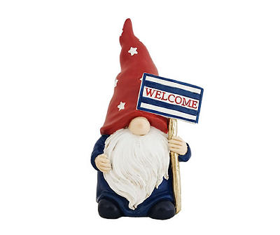 "Welcome" Patriotic Gnome Holding Sign Tabletop Decor
