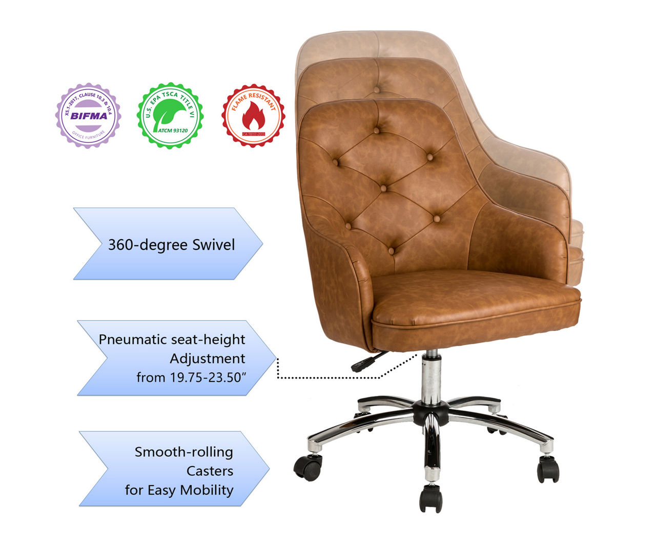 Glitzhome Caramel Bonded Leather Gaslift Adjustable Swivel Office Chair/Desk Chair