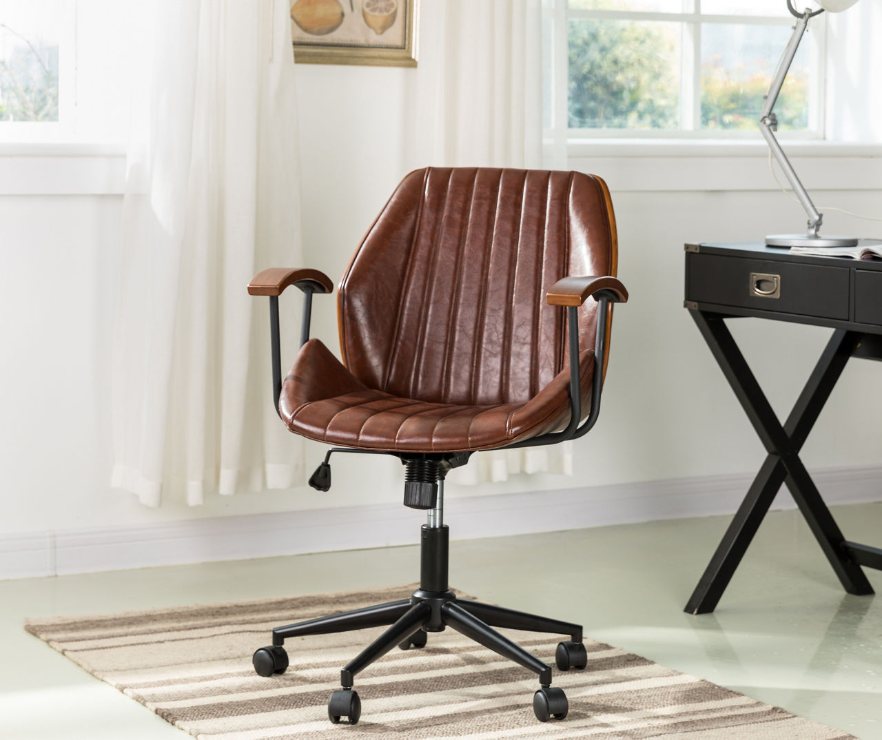 Glitzhome Caramel Bonded Leather Gaslift Adjustable Swivel Office Chair/Desk Chair