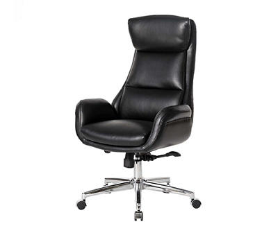 Black Mid-Century Modern Faux Leather Executive Office Chair