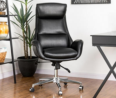 Black Mid-Century Modern Faux Leather Executive Office Chair
