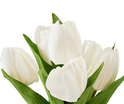 White Artificial Tulip Arrangement With White Cement Vase
