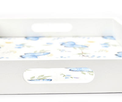 White & Blue Butterfly Decorative Tray