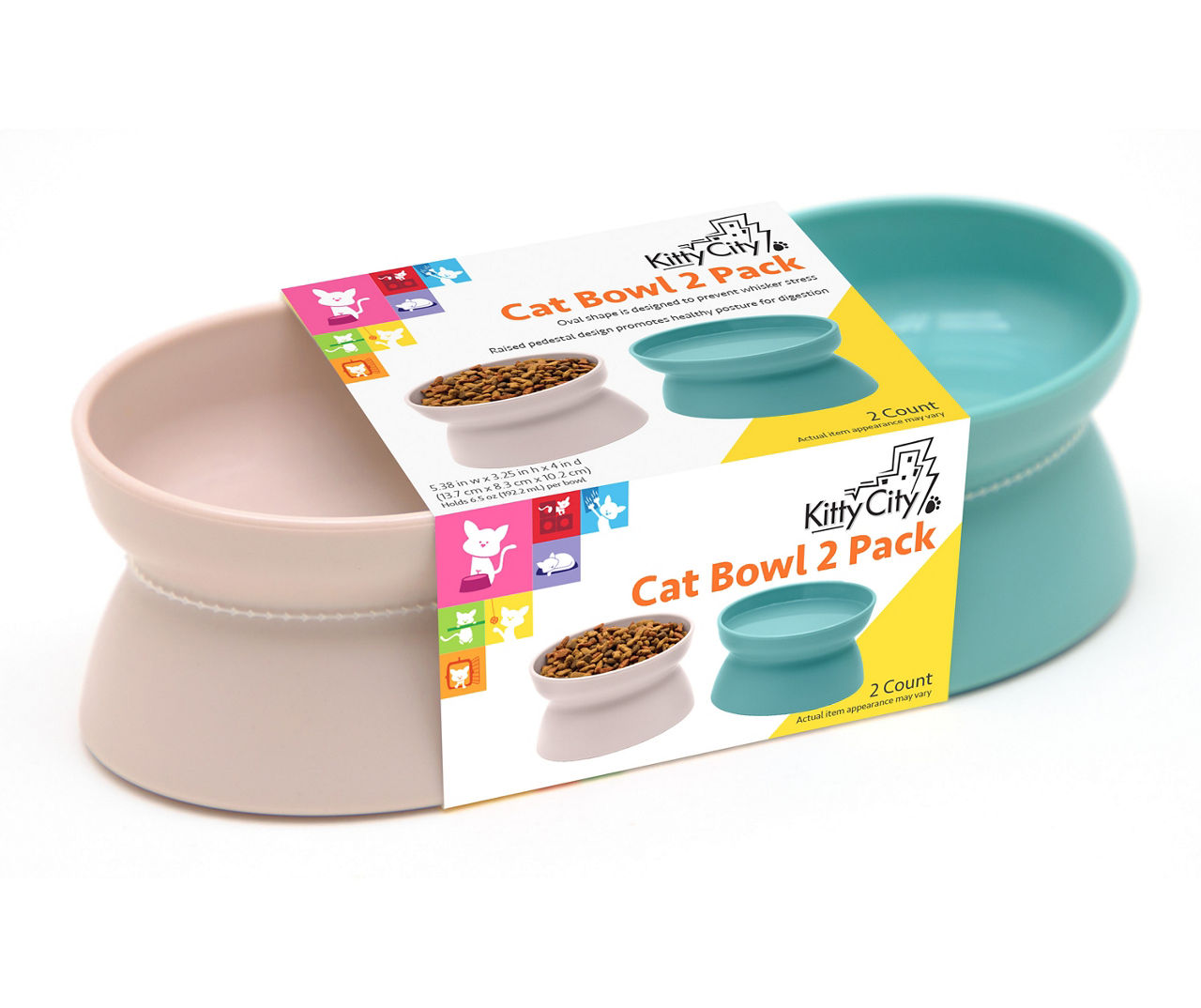 Kitty City Raised Bowls for Cats, Pack of 2