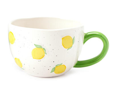 White & Yellow Lemon Speckled Mug, 17 Oz.