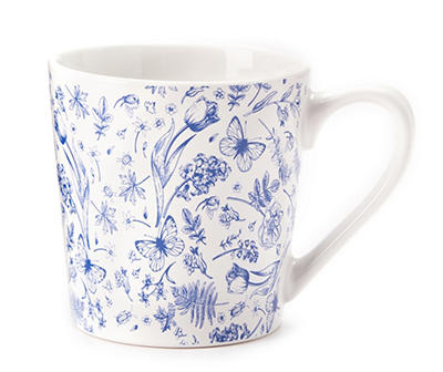 Blue & White Vintage Botanical Ceramic Mug, 17 Oz.