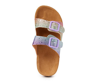 Kids' L Purple, Blue & Pink Glitter Ombre Double-Strap Sandal