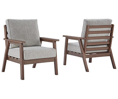 Emmeline Wood Look Cushioned Patio Lounge Chairs, 2-Pack