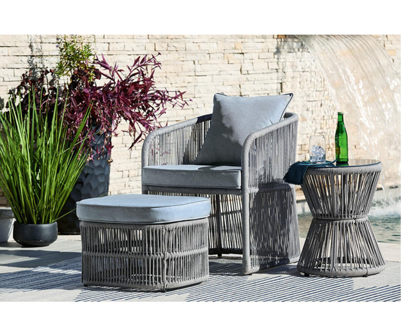 Patio chair with cushion and ottoman hot sale