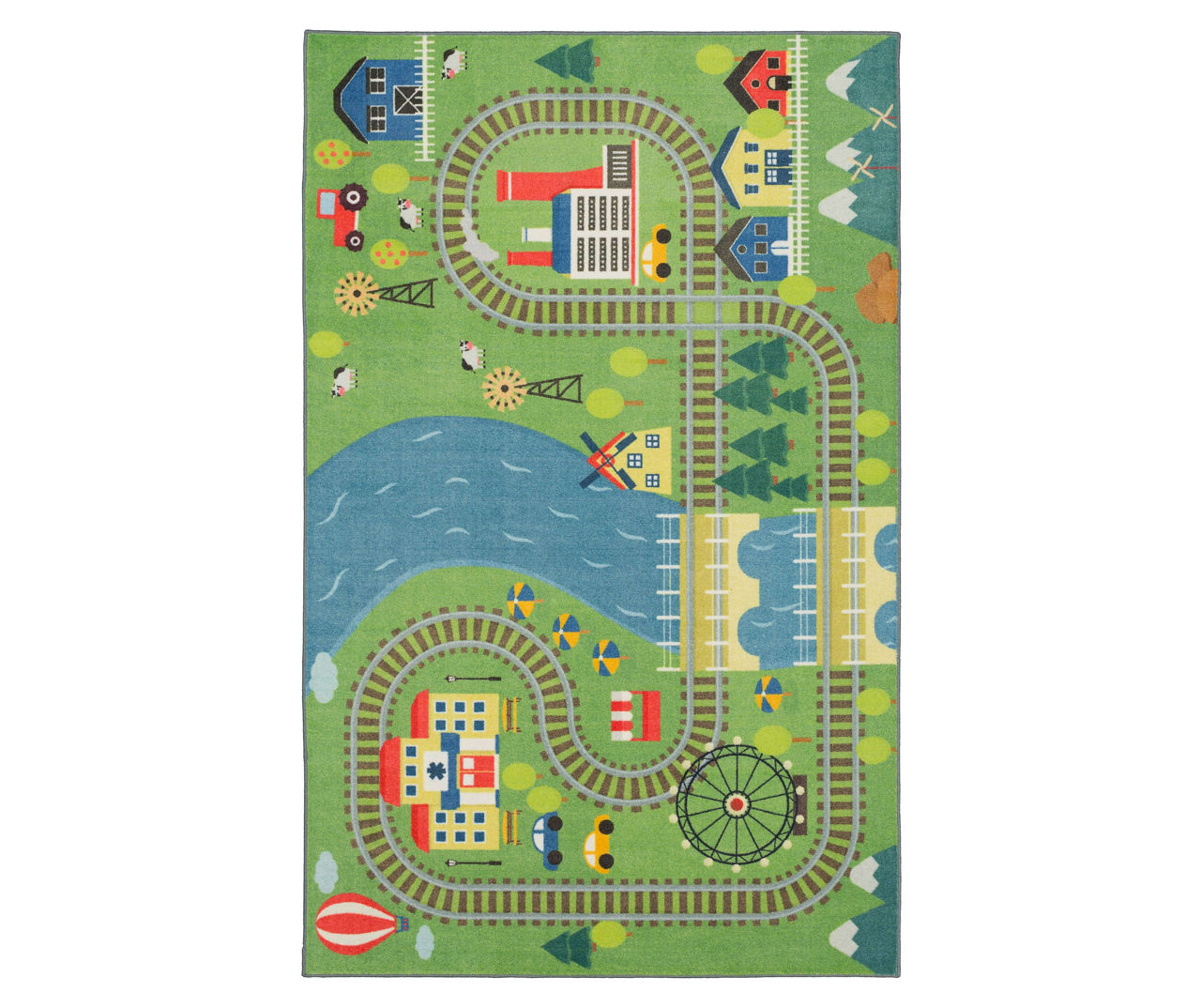 Mohawk Green & Blue Train Tracks Play Area Rug Big Lots