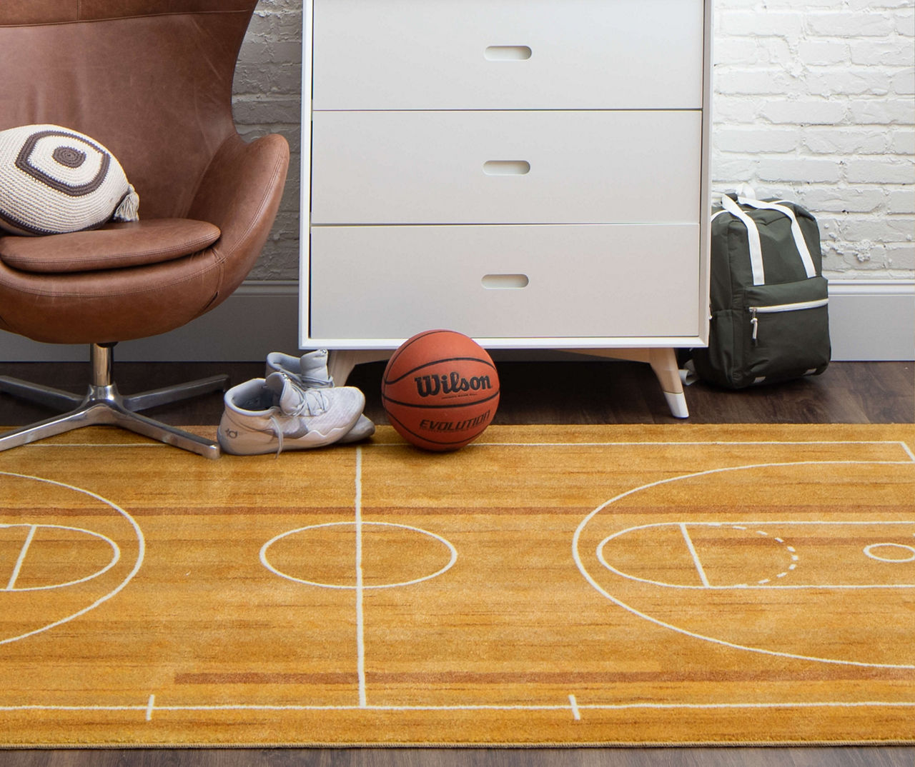 Mohawk Brown & White Basketball Court Area Rug, (5' x 8') | Big Lots