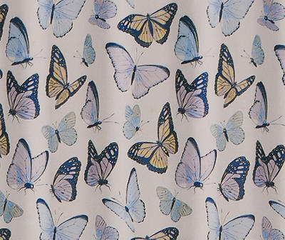 Veronica White, Blue & Purple Butterfly Shower Curtain
