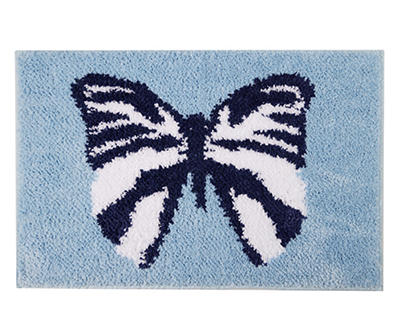 Veronica White & Blue Butterfly Bath Rug