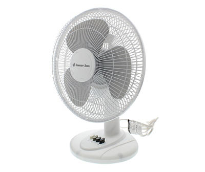 12" White 3-Speed Oscillating Table Fan