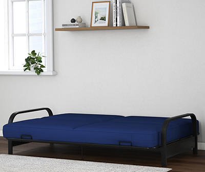 Elbern Black Metal Full Futon with Blue Cover