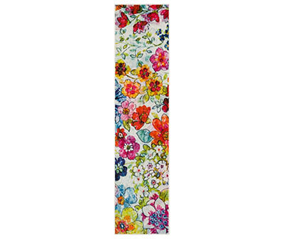 White, Yellow & Red Blossoms Area Rug, (2' x 5')