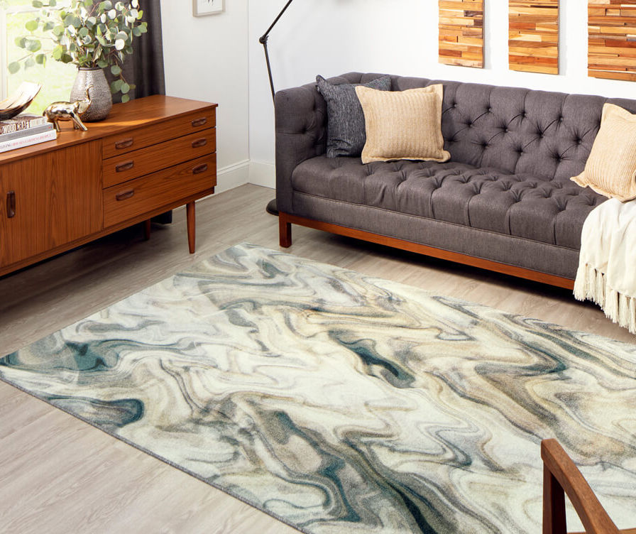 Mohawk Wavelength White, Navy & Tan Swirl Area Rug, (5' x 8') | Big Lots