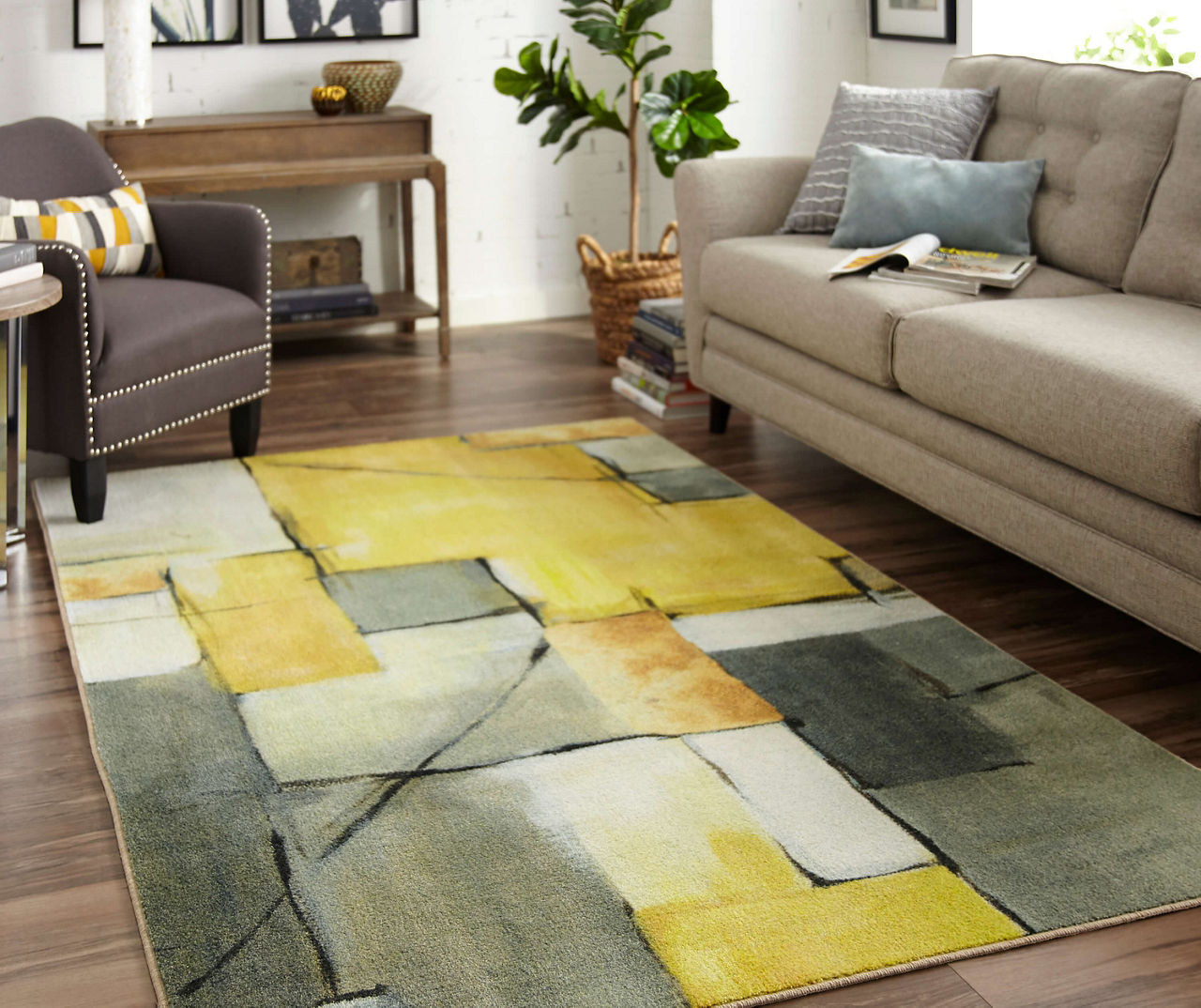 Mohawk Yellow & Gray Painted Abstract Geometric Area Rug, (5' x 8 ...