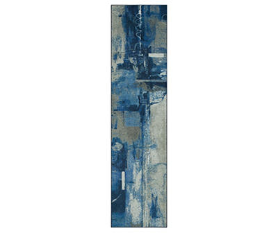 Fusion Blue & Gray Abstract Area Rug, (2' x 5')