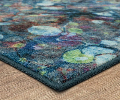 Blue & Multi-Color Layered Marble Runner Rug, (2' x 8')