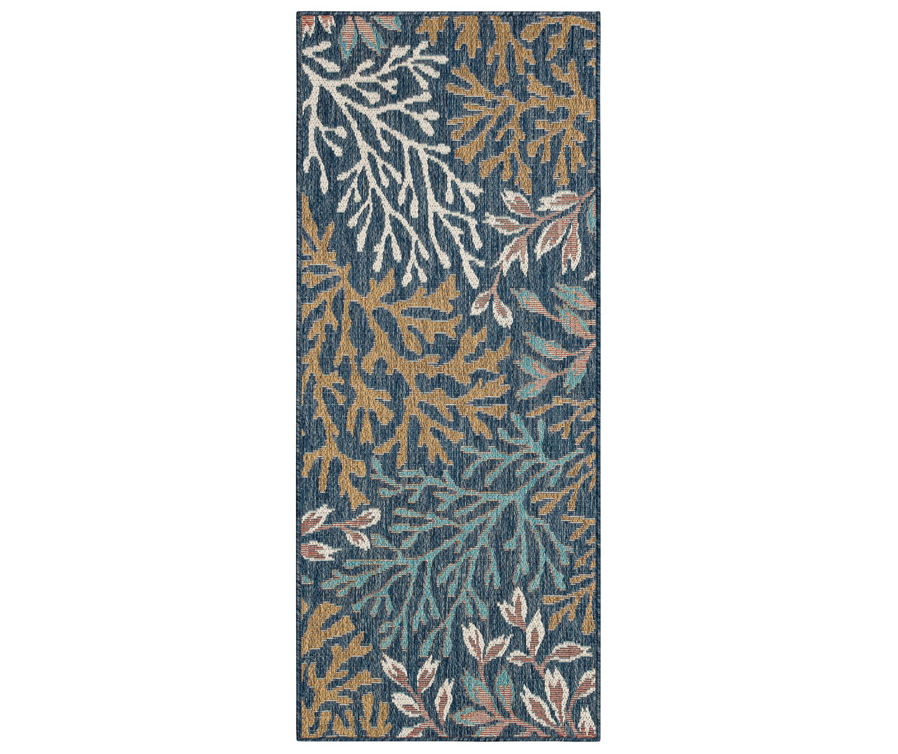 Coastal Cove Blue & Brown Coral Pattern Outdoor Area Rug, (2.5' x 6')