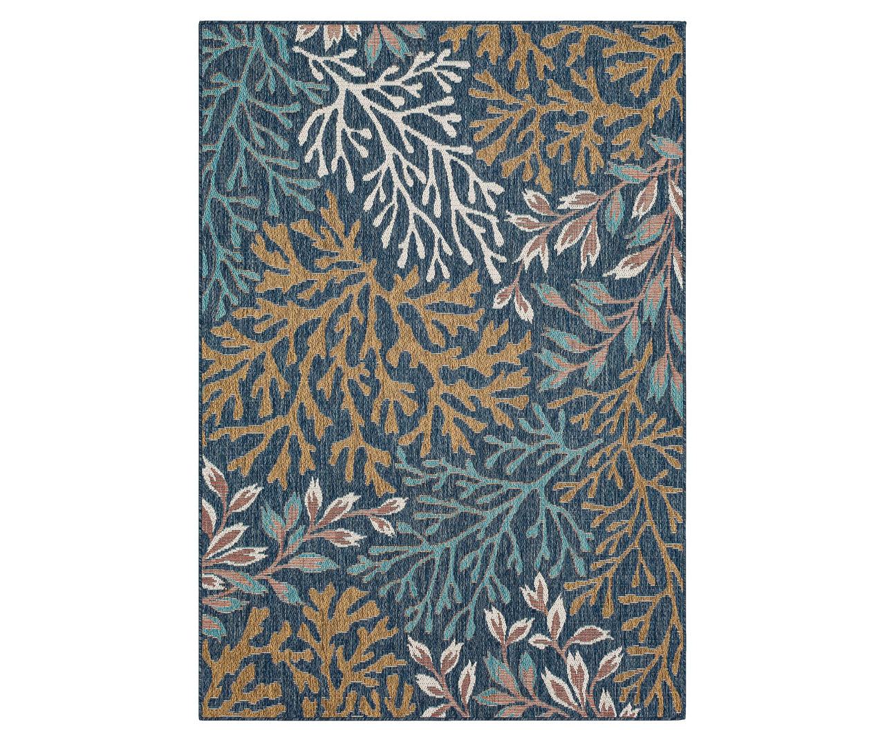 Coastal Cove Blue & Brown Coral Pattern Outdoor Area Rug, (4' x 5.5')