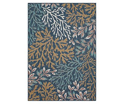 Coastal Cove Blue & Brown Coral Pattern Outdoor Area Rug, (5' 3