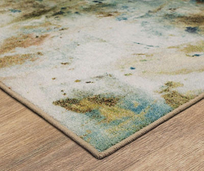 Shoreline Water Blue & Brown Abstract Area Rug, (2.5' x 6')