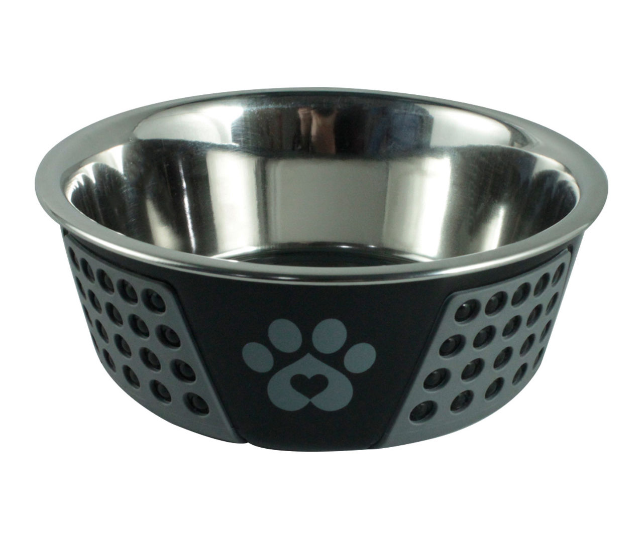 Hermosa Black Gray Paw Print Steel Pet Bowl 8.2