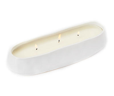 Honey Almond White 3-Wick Ceramic Oval Candle, 14 oz.