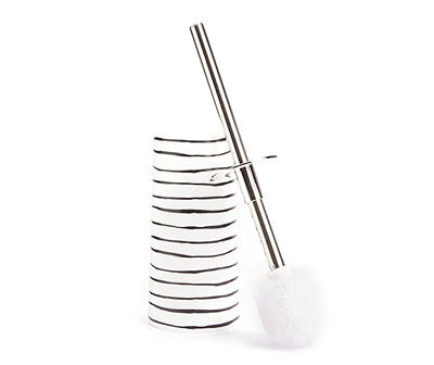 White & Black Stripe Toilet Brush With Stand