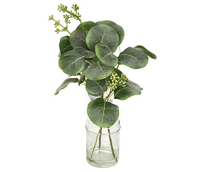 Green Artificial Eucalyptus Arrangement With Glass Vase