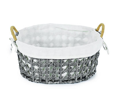 Gray Oval Basket with Linen Liner
