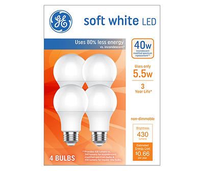 40-Watt Equivalent Soft White A19 LED Light Bulb, 4-Pack